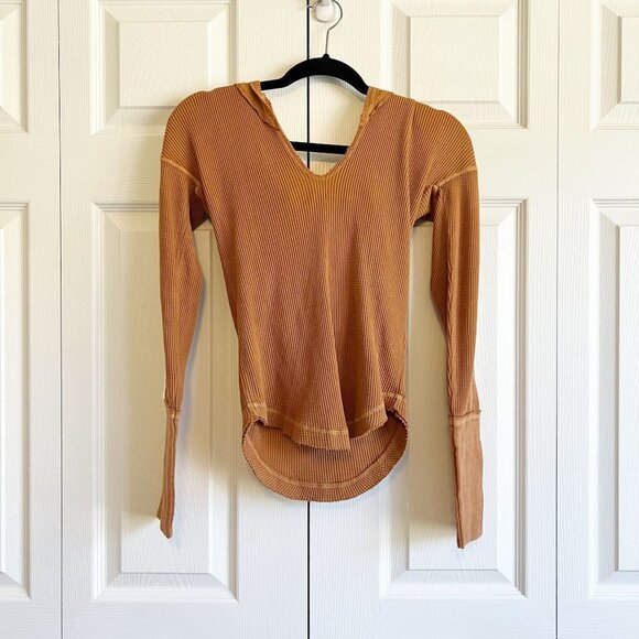 Free People Margo Bran Burnt Orange Waffle Knit Hoodie Women's Size X-Small XS - Picture 3 of 9